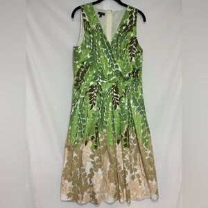 Talbots Leaf Print Sleeveless Fit & Flare Sleeveless Midi Dress Size 10 Spring *
